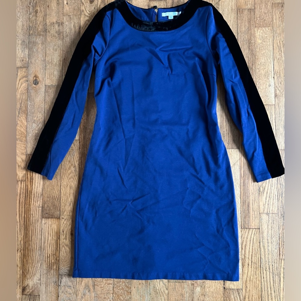 Boden blue dress with black velvety detail